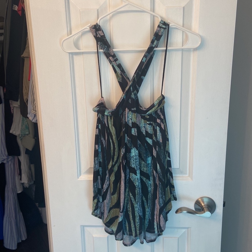 Free People tropical print top with crossover neckline